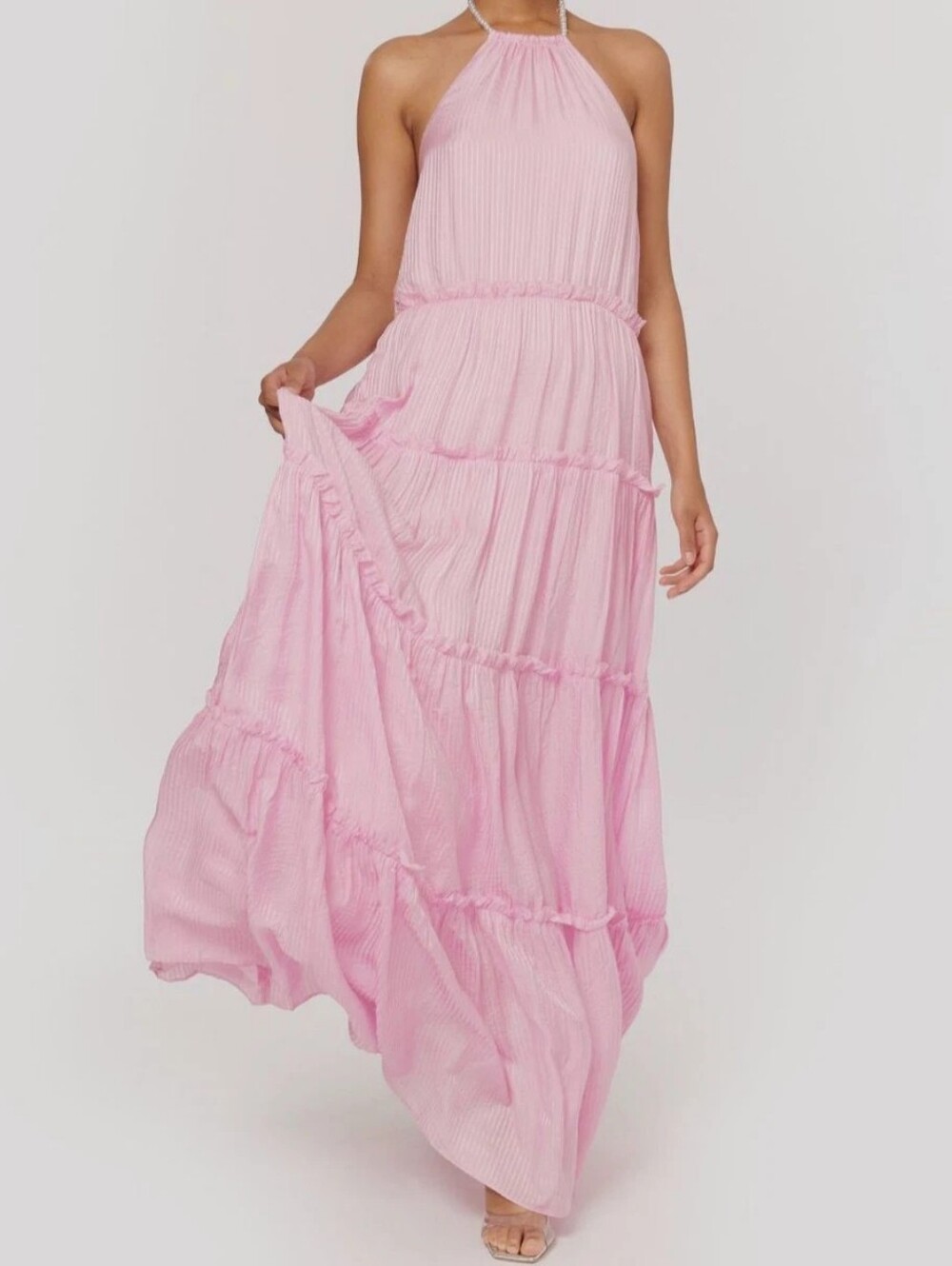NWT Cami NYC  Pink Yanik Silk Blend Sleeveless Halter Neck Maxi Dress Size M
